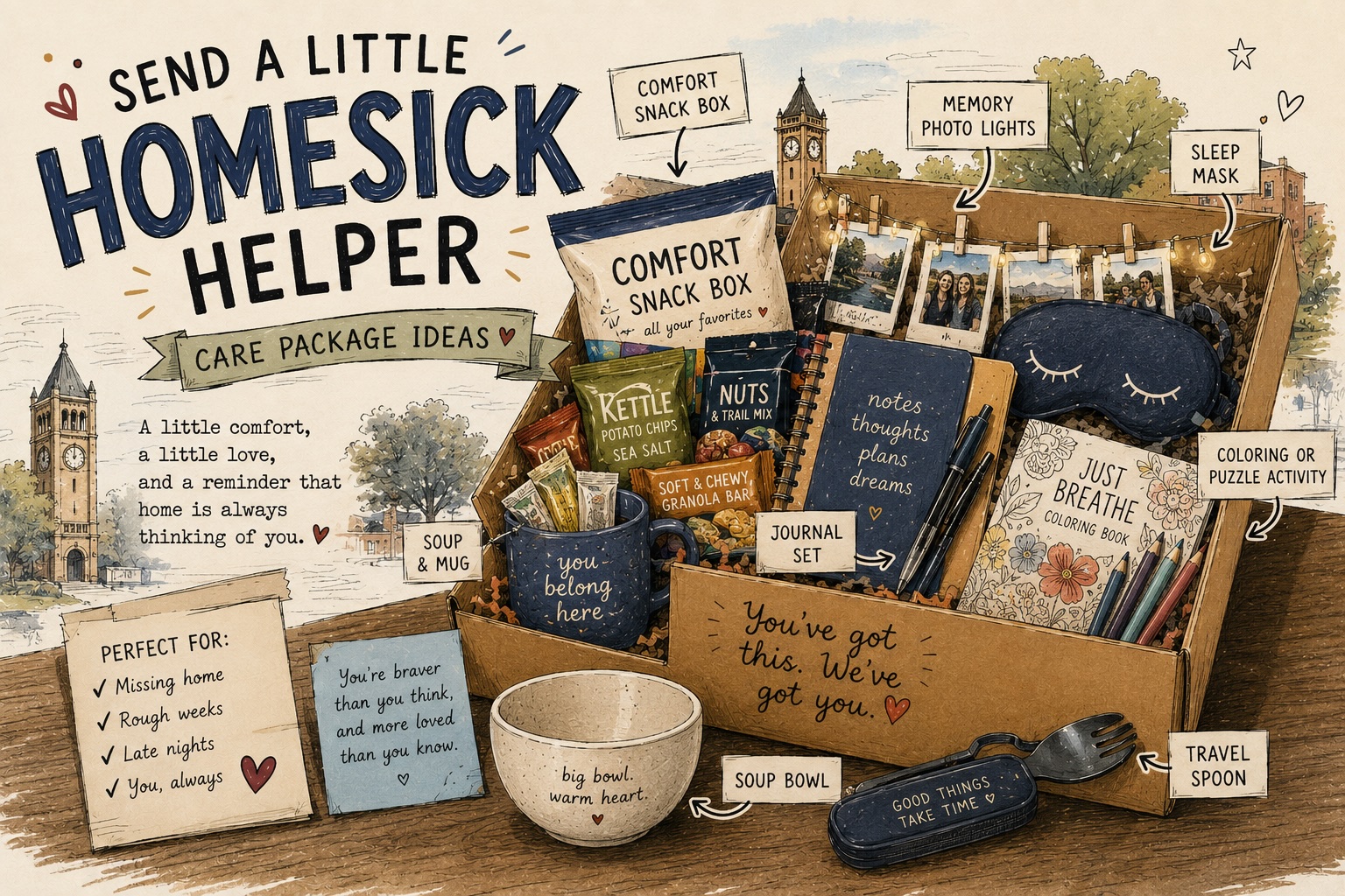 Homesick Helper care package collage