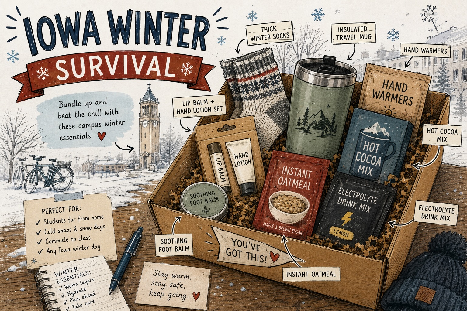 Iowa Winter Survival care package collage