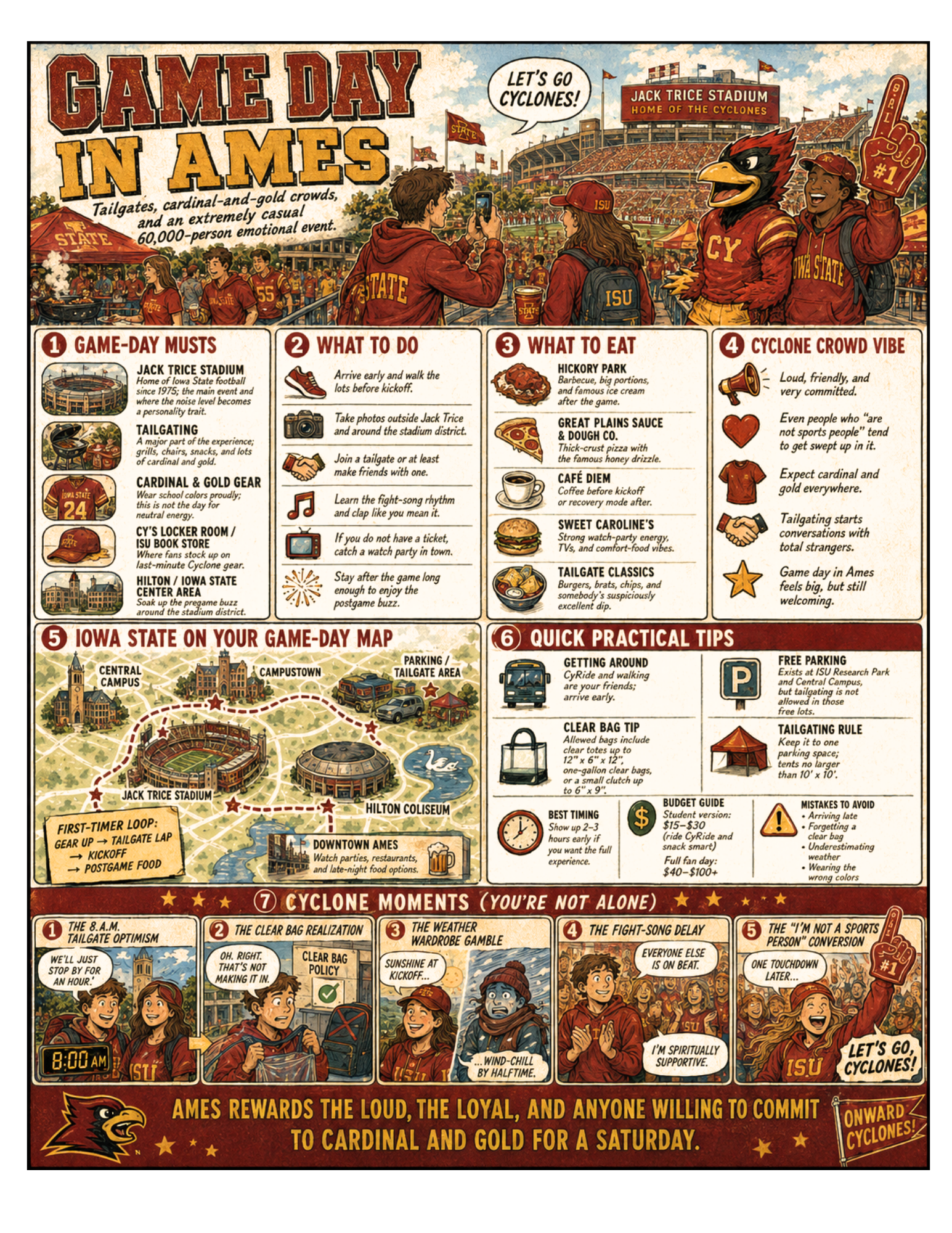 Illustrated Game Day in Ames poster for Ames, Iowa